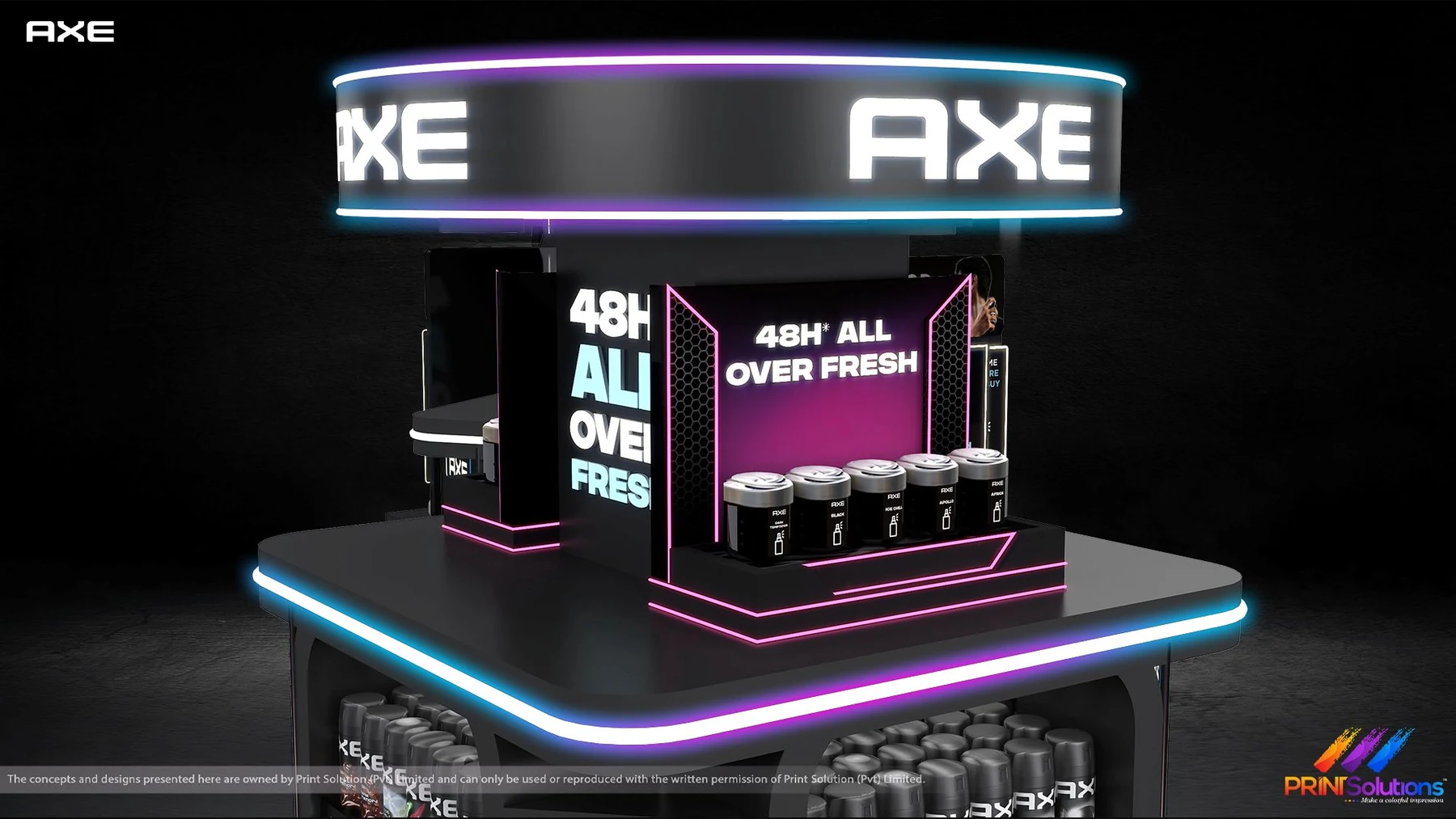 Render of the AXE 4 by 4 foot podium with its lit crown
