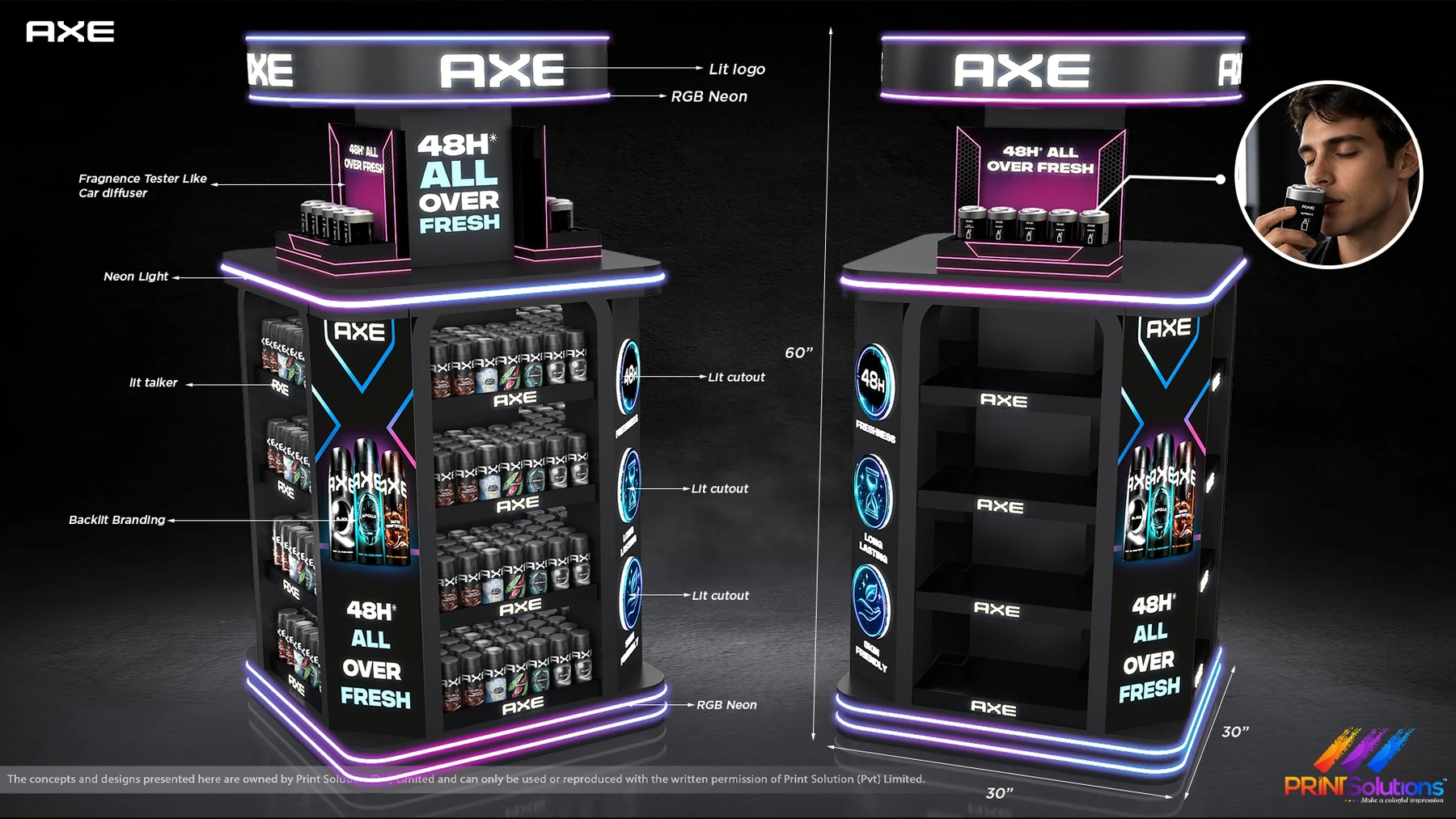Renders of the compact AXE podium from two angles