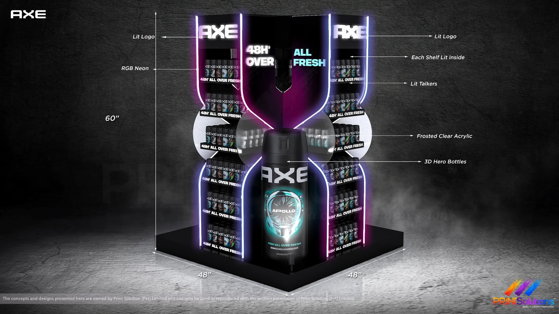 Detail render of the AXE podium structure and lighting