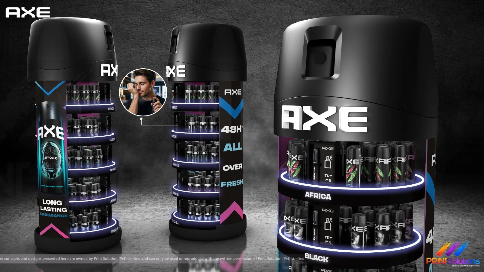 Renders of the AXE out-of-category display units