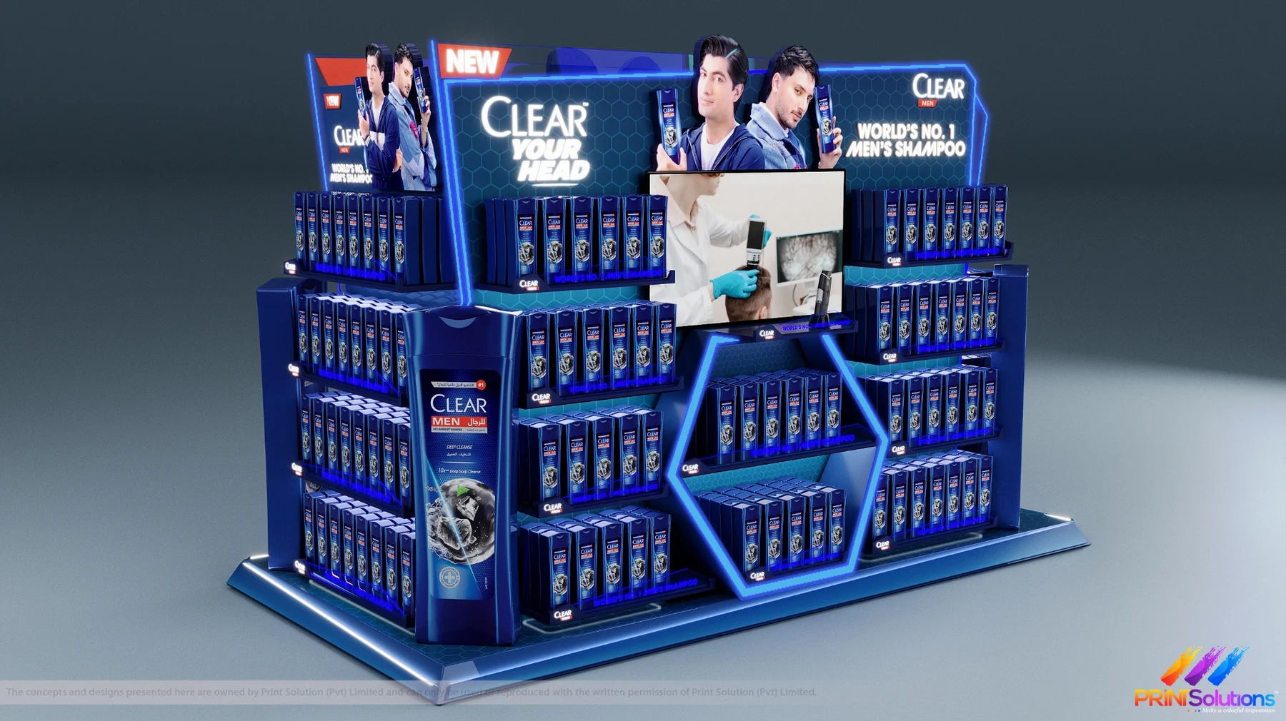 Render of the Clear display with its campaign talent panel