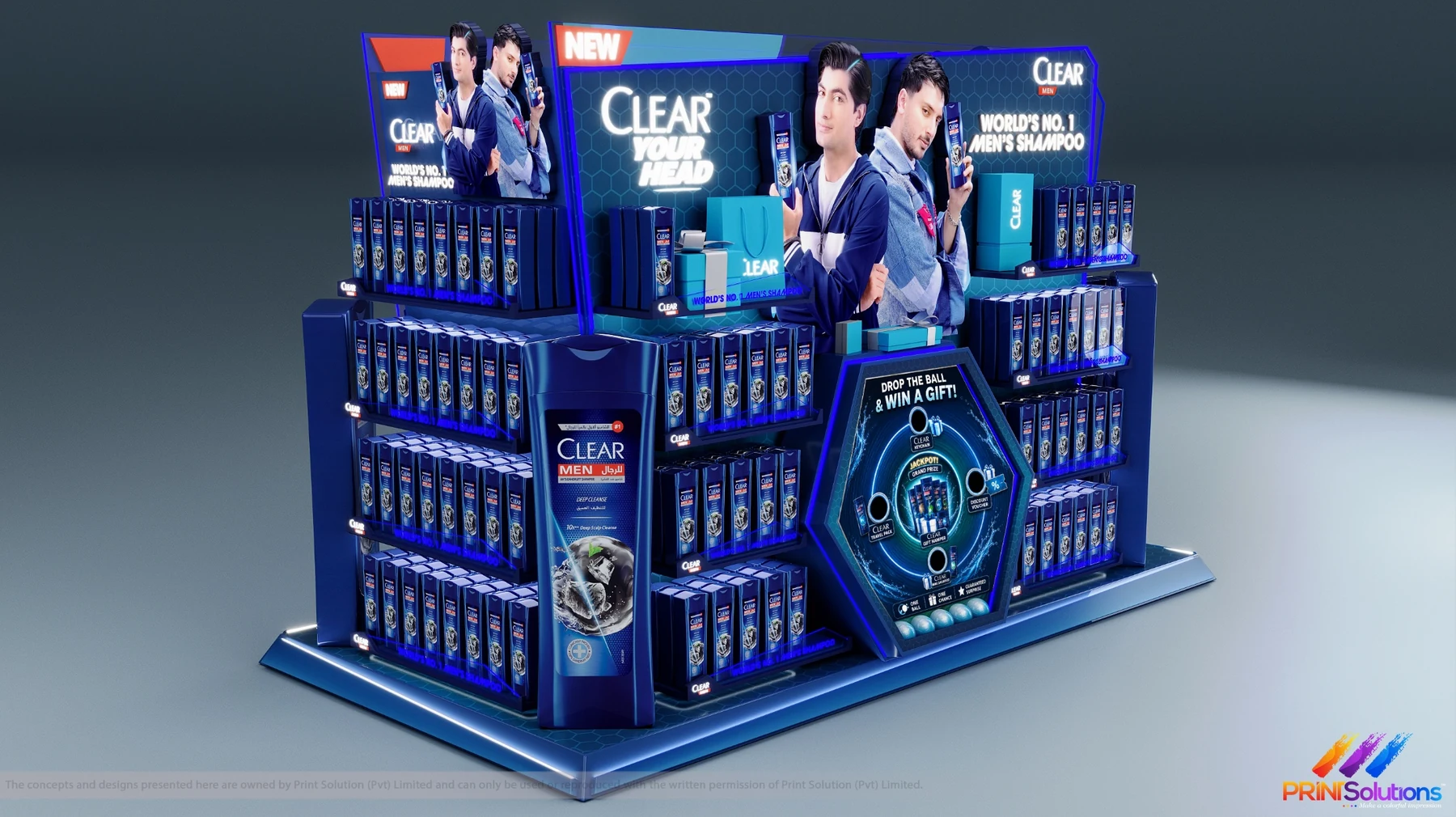 Angled render of the Clear tiered display
