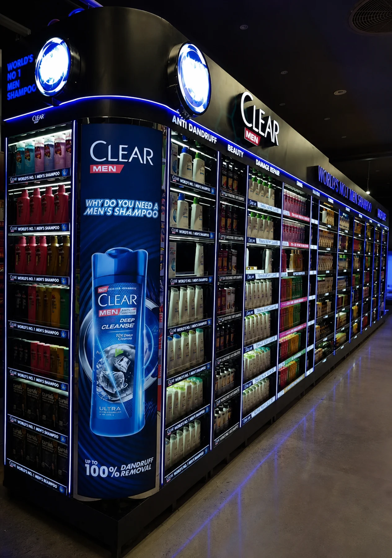 Second Clear Men illuminated category wall installation
