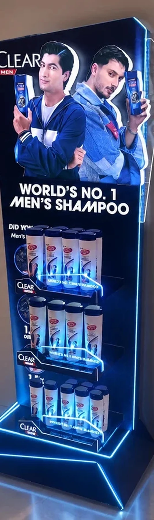 Stocked Clear Men illuminated freestanding retail unit