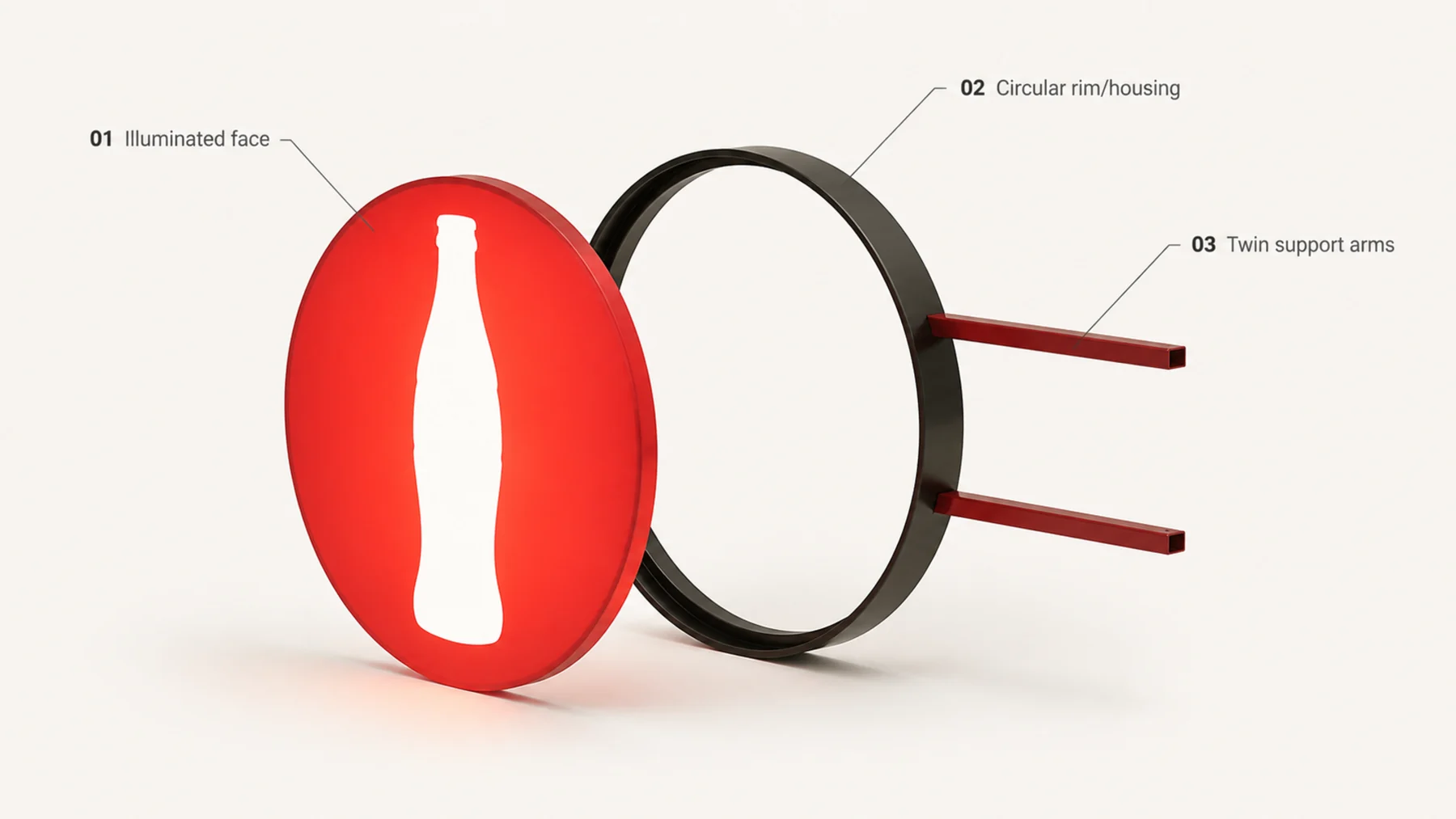 Labelled conceptual exploded construction view of the illuminated avh sign