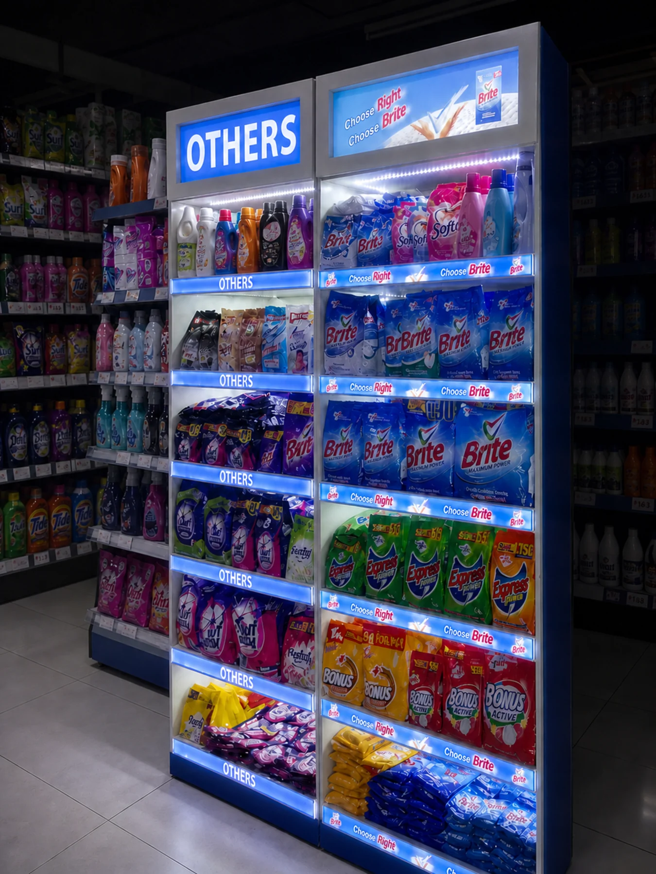 Illuminated Colgate Bright whitening bay installed in a Karachi store