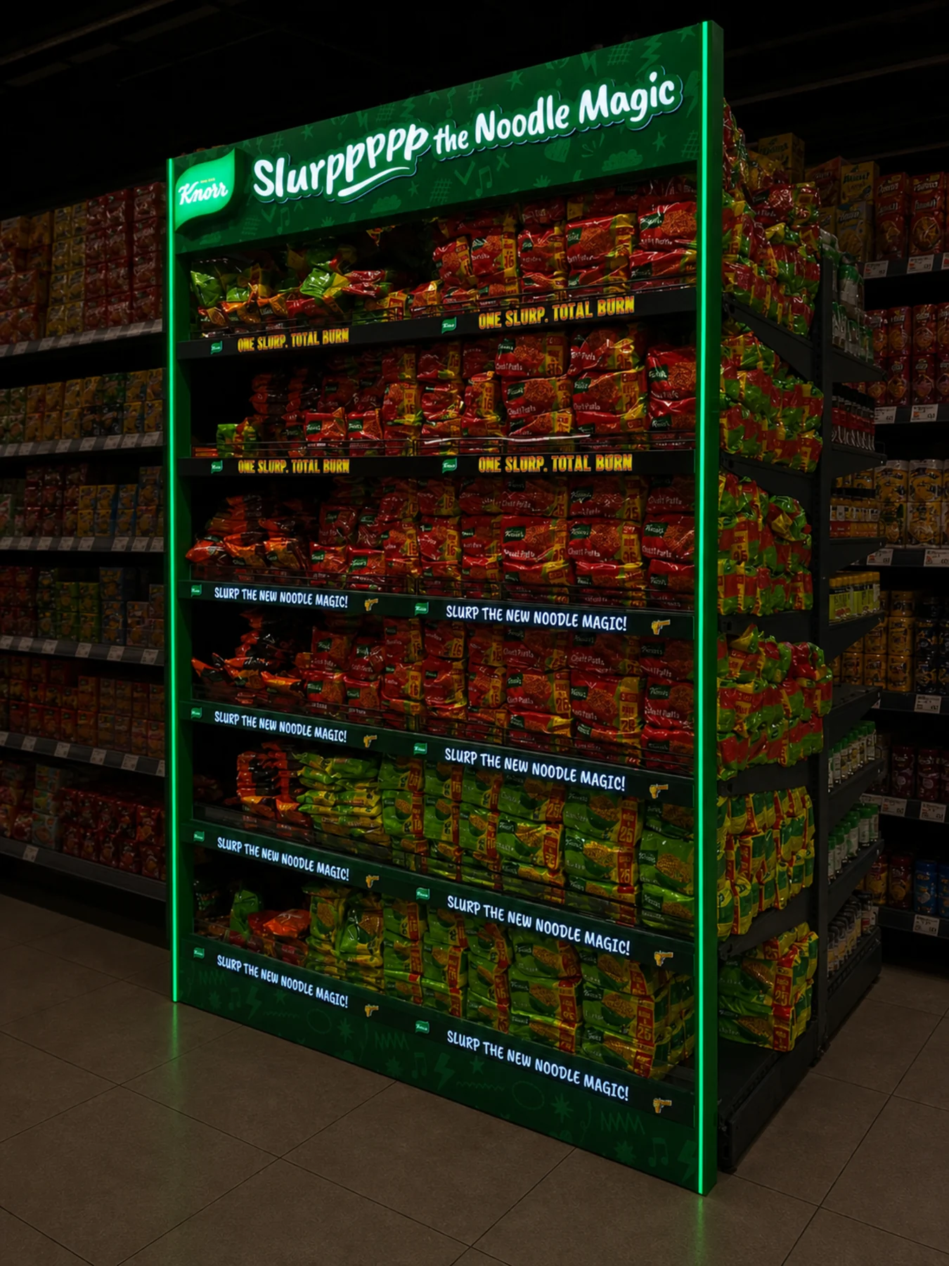 The Knorr Slurrp noodle unit seen from an angle, fully stocked