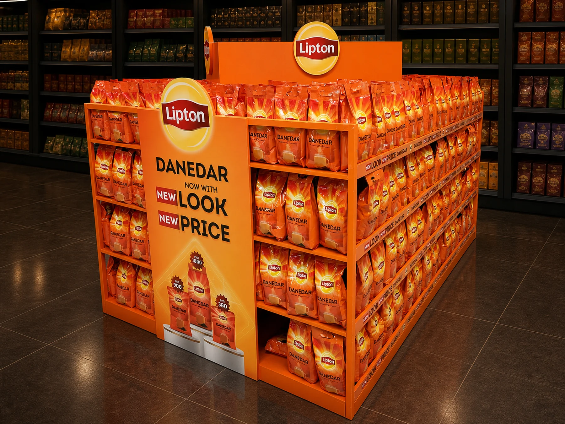 Stocked Lipton Danedar promotional pod at Carrefour Emporium