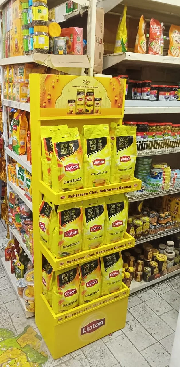 Stocked Lipton Ramzan display unit in an independent kiryana store