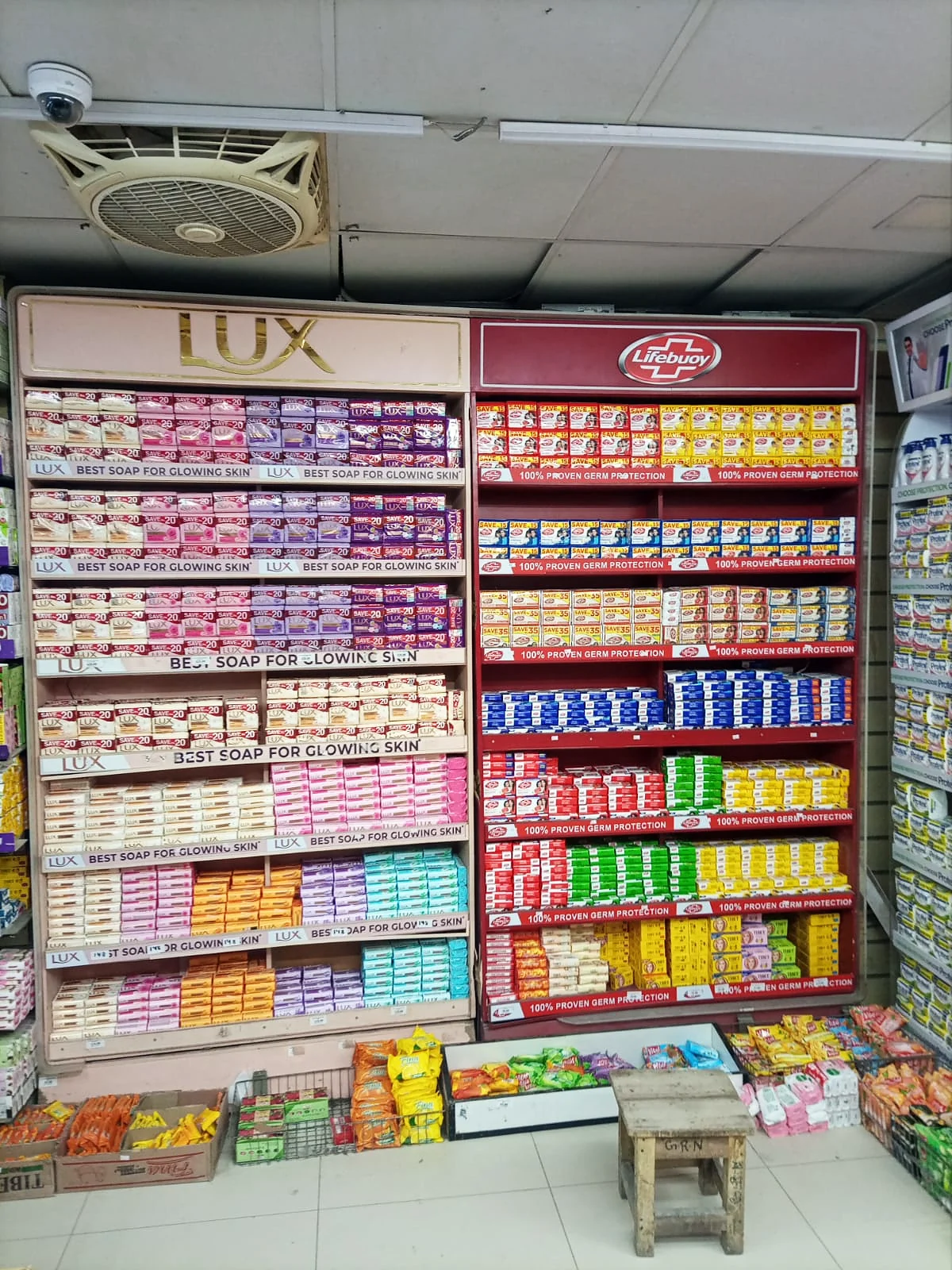 Full Lux soap category wall, densely faced