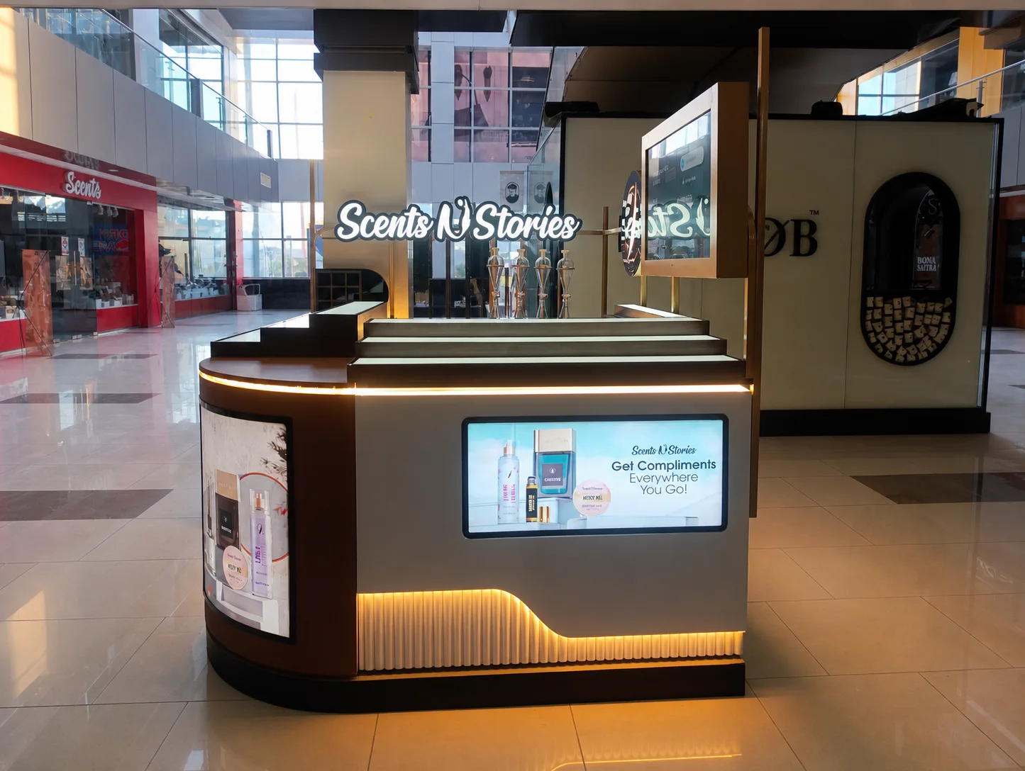 Scent N Stories illuminated retail counter